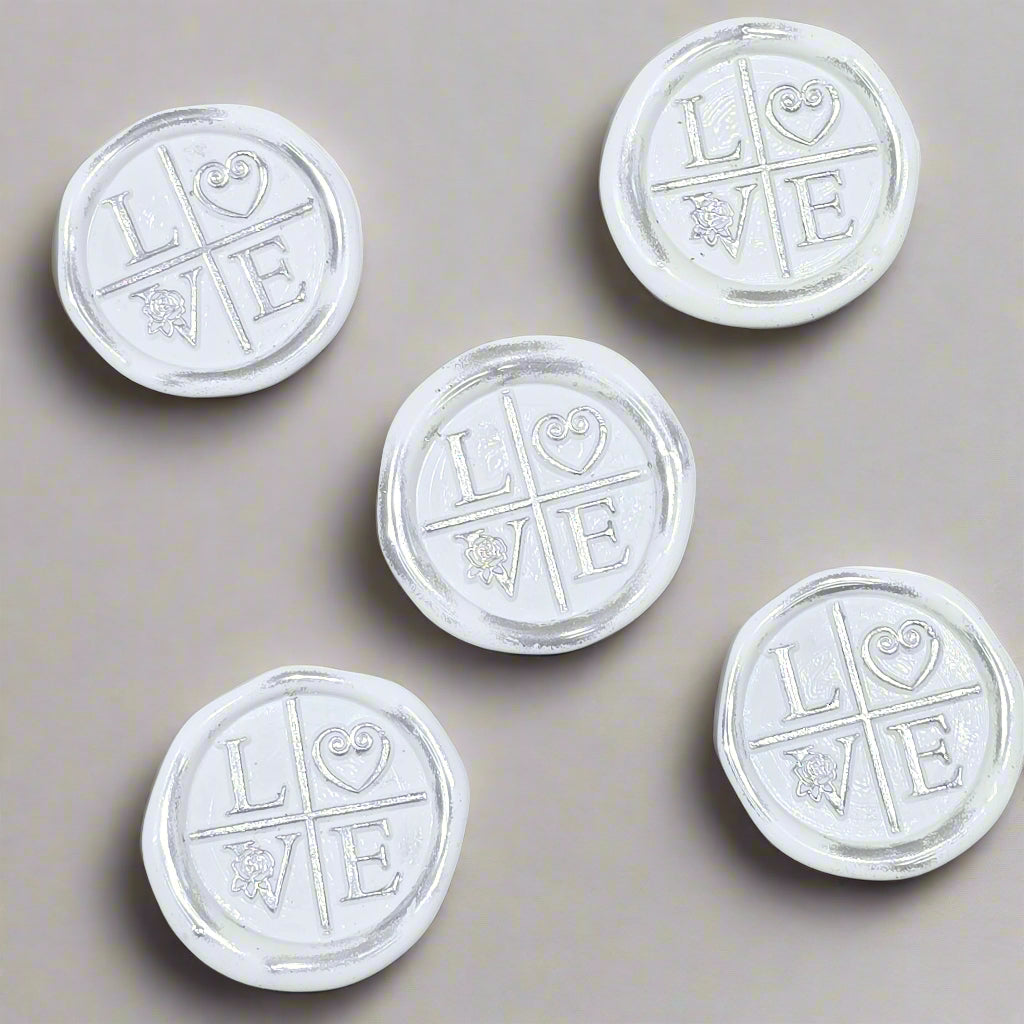 LOVE Wax Seals in White & Silver with Adhesive Wax Seals for Cards and Gifts
