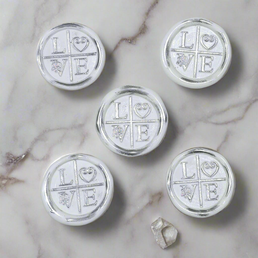 LOVE Wax Seals in White & Silver with Adhesive Wax Seals for Cards and Gifts