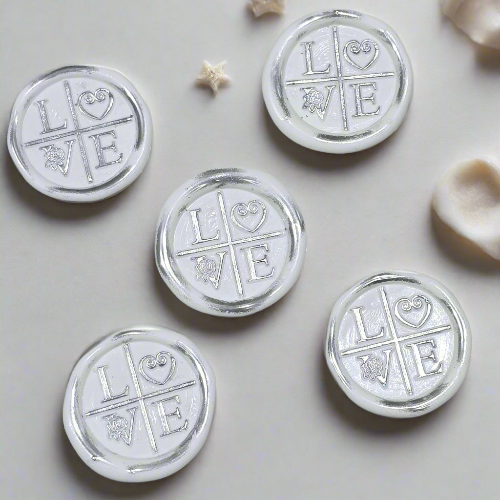 LOVE Wax Seals in White & Silver with Adhesive Wax Seals for Cards and Gifts