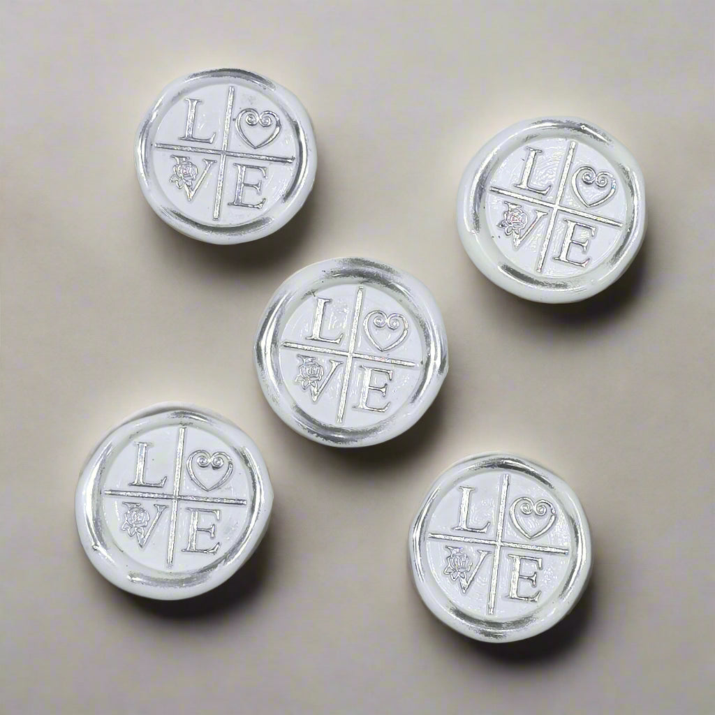 LOVE Wax Seals in White & Silver with Adhesive Wax Seals for Cards and Gifts
