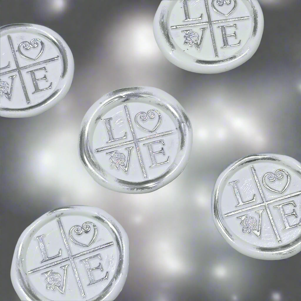 LOVE Wax Seals in White & Silver with Adhesive Wax Seals for Cards and Gifts
