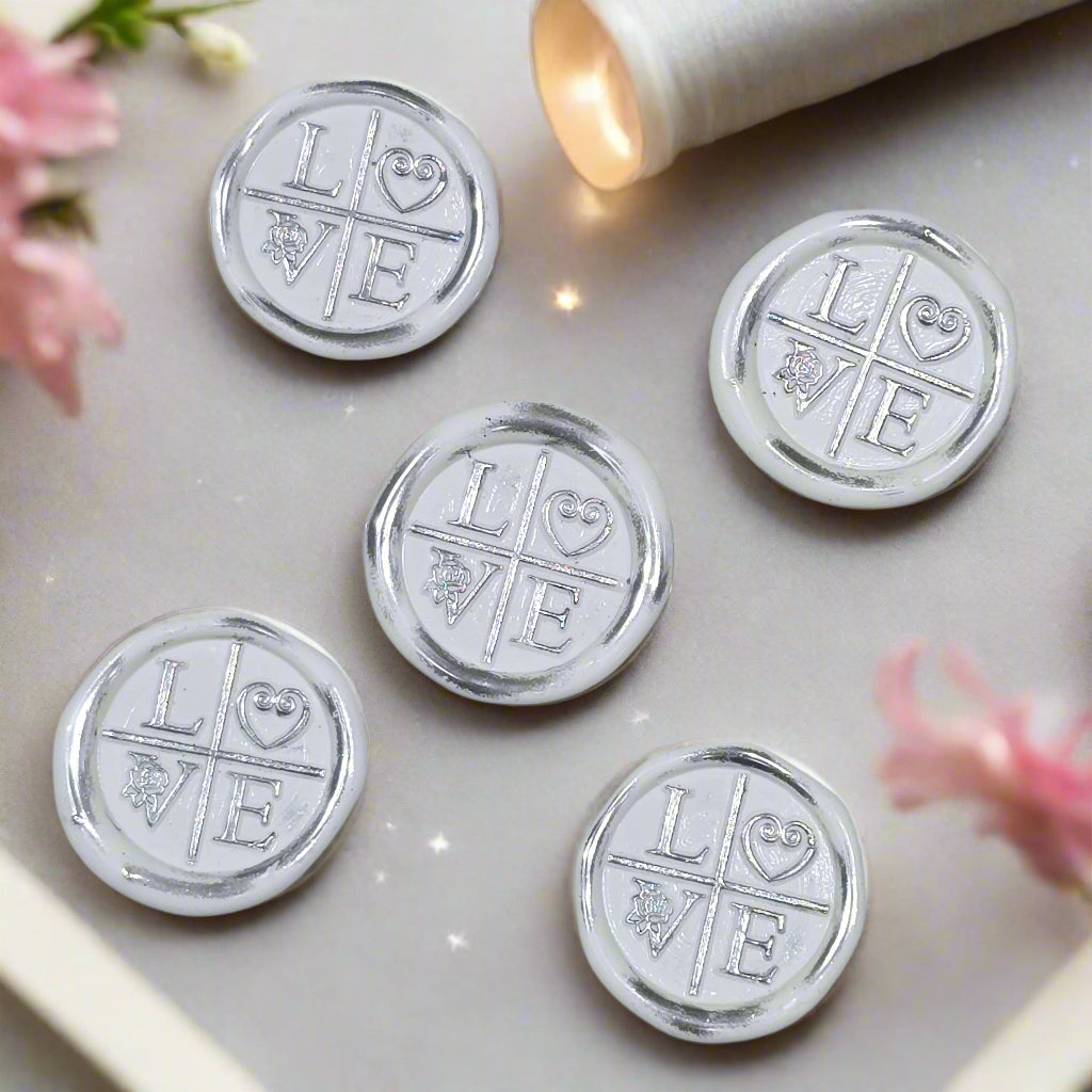 LOVE Wax Seals in White & Silver with Adhesive Wax Seals for Cards and Gifts
