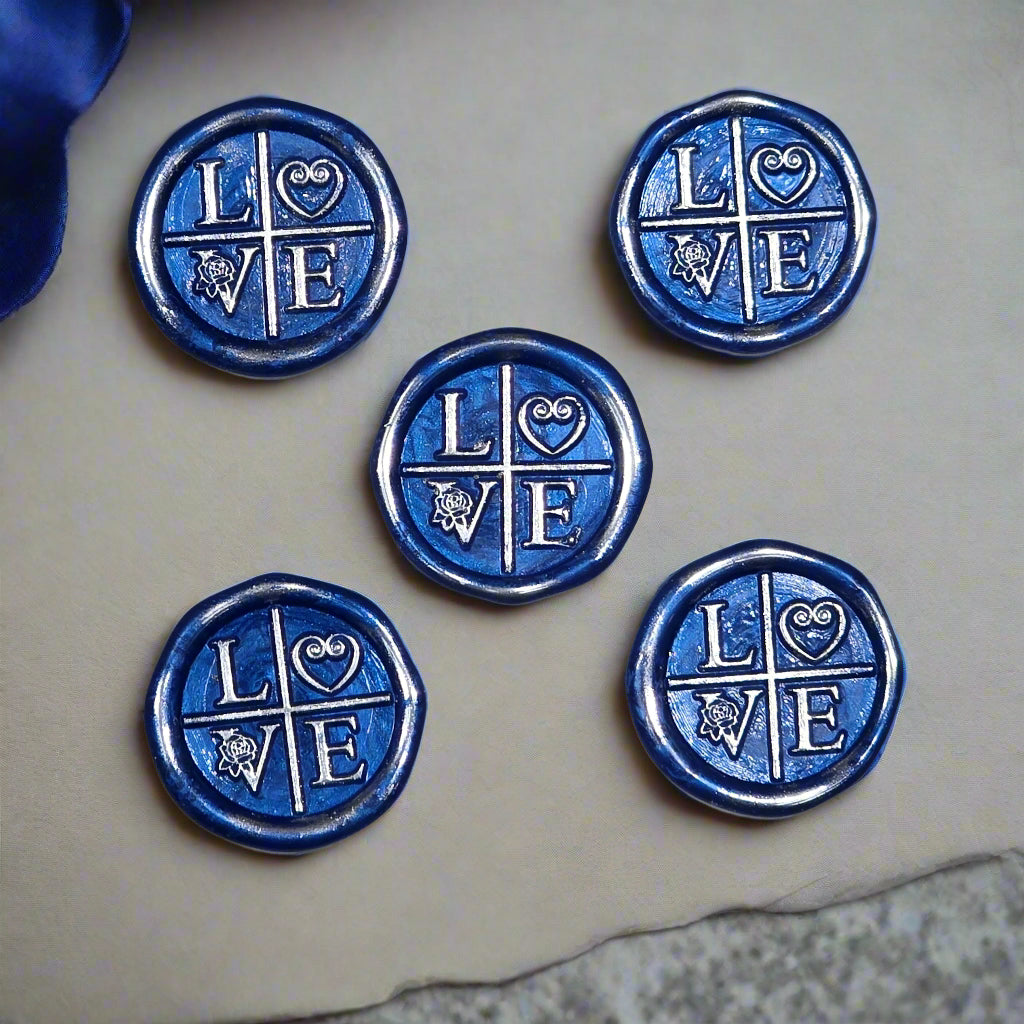 LOVE Wax Seals in Royal Blue & Silver with Adhesive Wax Seals for Cards and Gifts