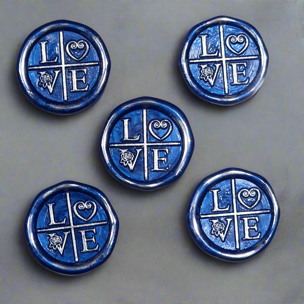 LOVE Wax Seals in Royal Blue & Silver with Adhesive Wax Seals for Cards and Gifts