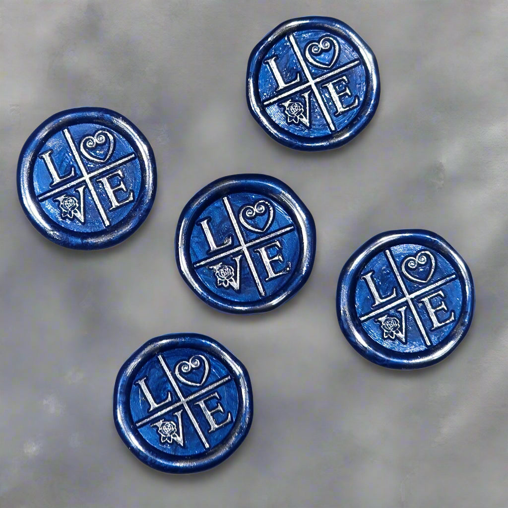 LOVE Wax Seals in Royal Blue & Silver with Adhesive Wax Seals for Cards and Gifts