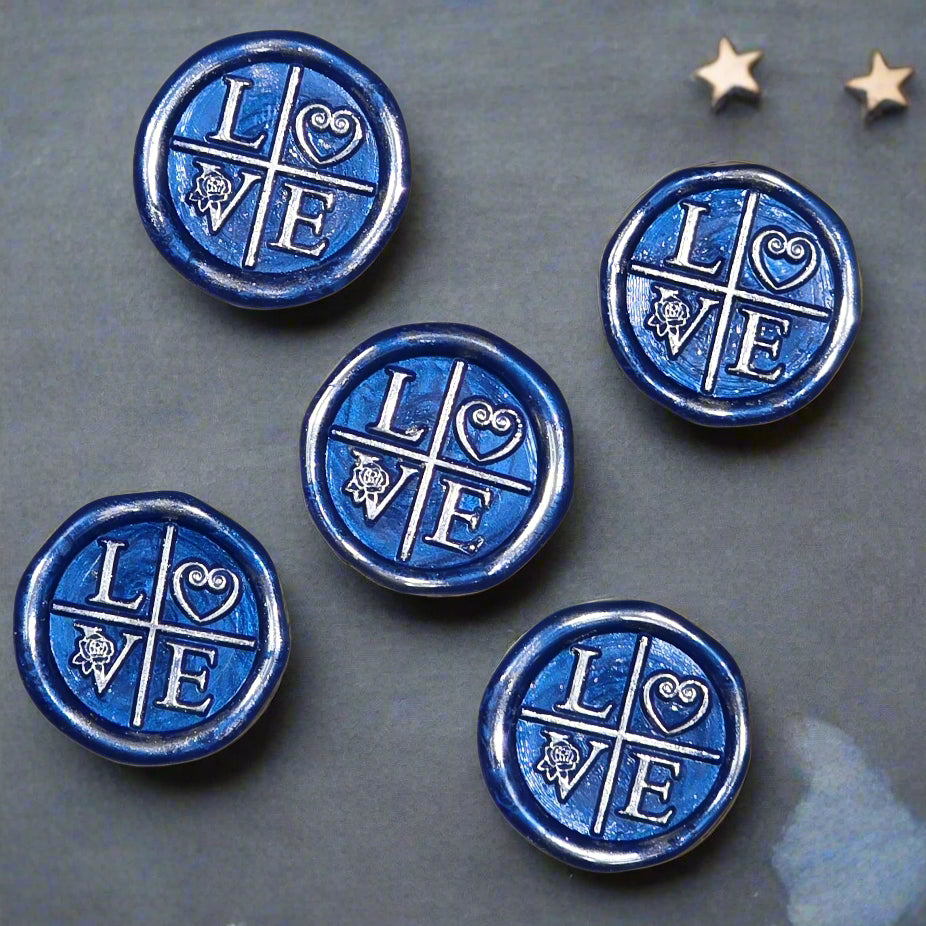 LOVE Wax Seals in Royal Blue & Silver with Adhesive Wax Seals for Cards and Gifts