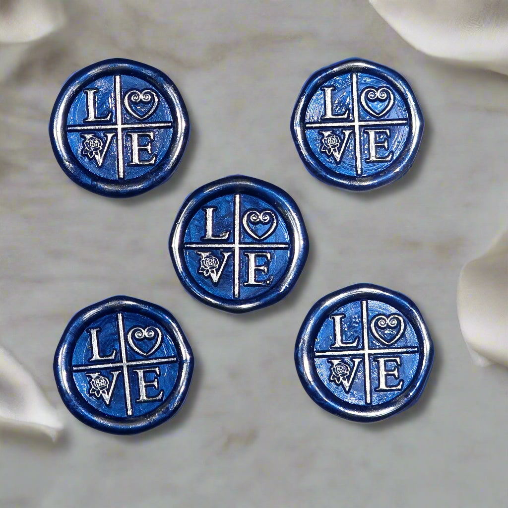 LOVE Wax Seals in Royal Blue & Silver with Adhesive Wax Seals for Cards and Gifts