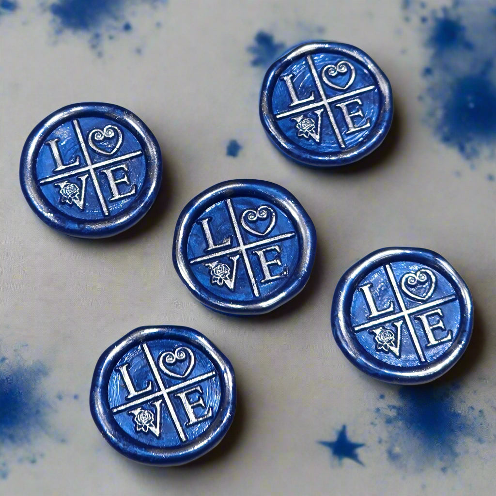 LOVE Wax Seals in Royal Blue & Silver with Adhesive Wax Seals for Cards and Gifts