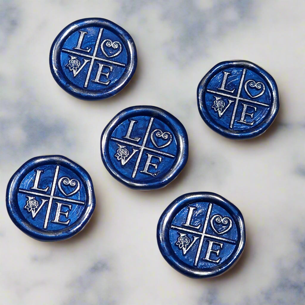 LOVE Wax Seals in Royal Blue & Silver with Adhesive Wax Seals for Cards and Gifts