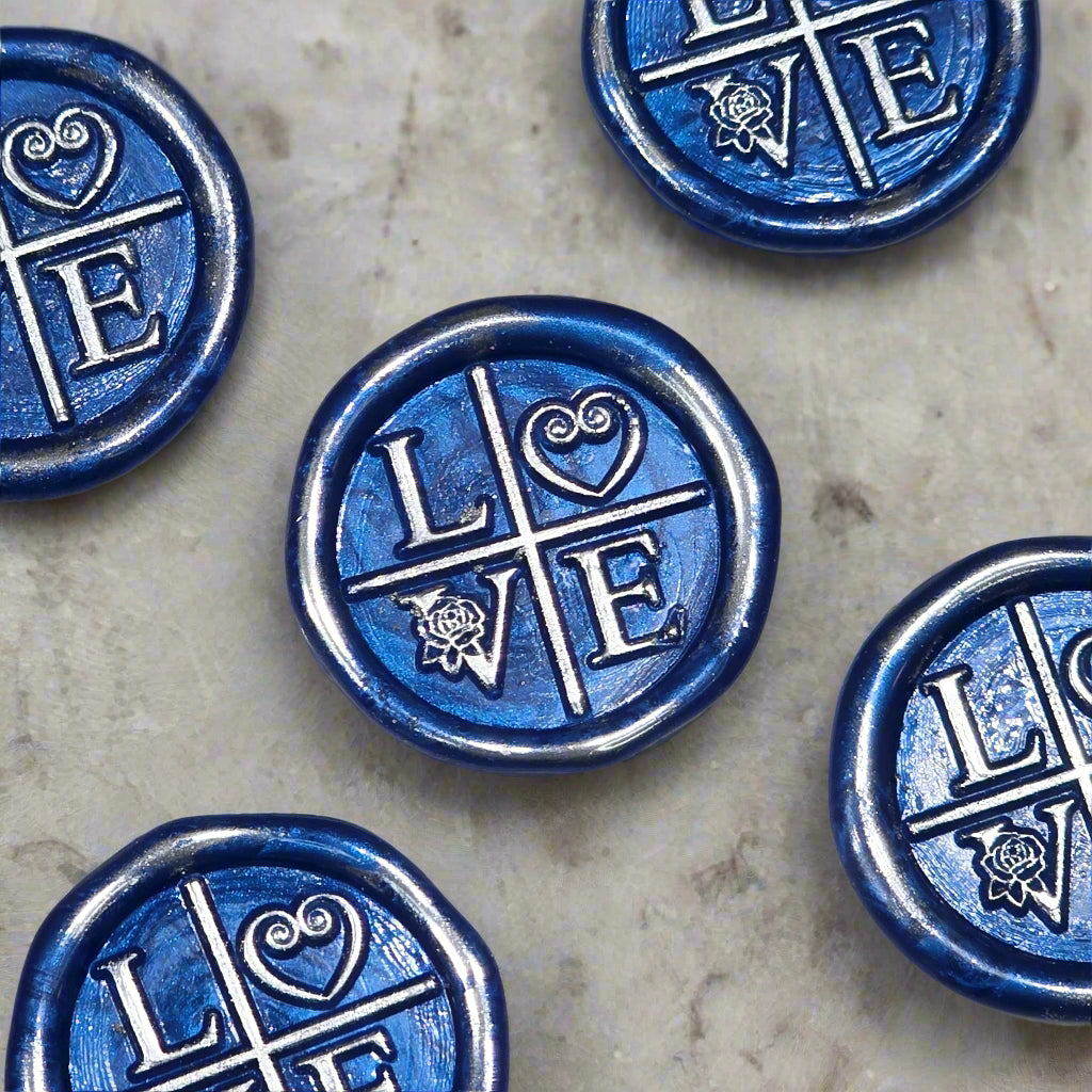 LOVE Wax Seals in Royal Blue & Silver with Adhesive Wax Seals for Cards and Gifts