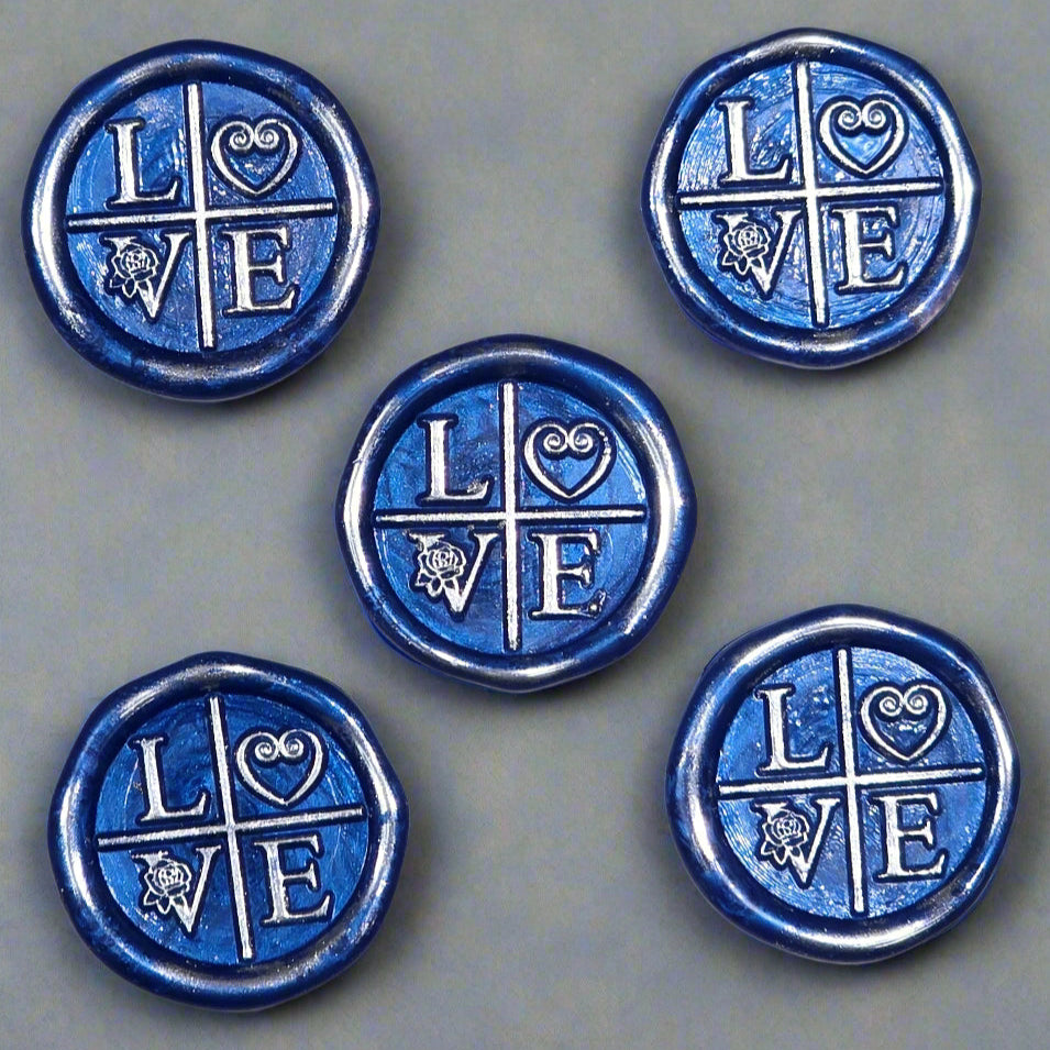 LOVE Wax Seals in Royal Blue & Silver with Adhesive Wax Seals for Cards and Gifts