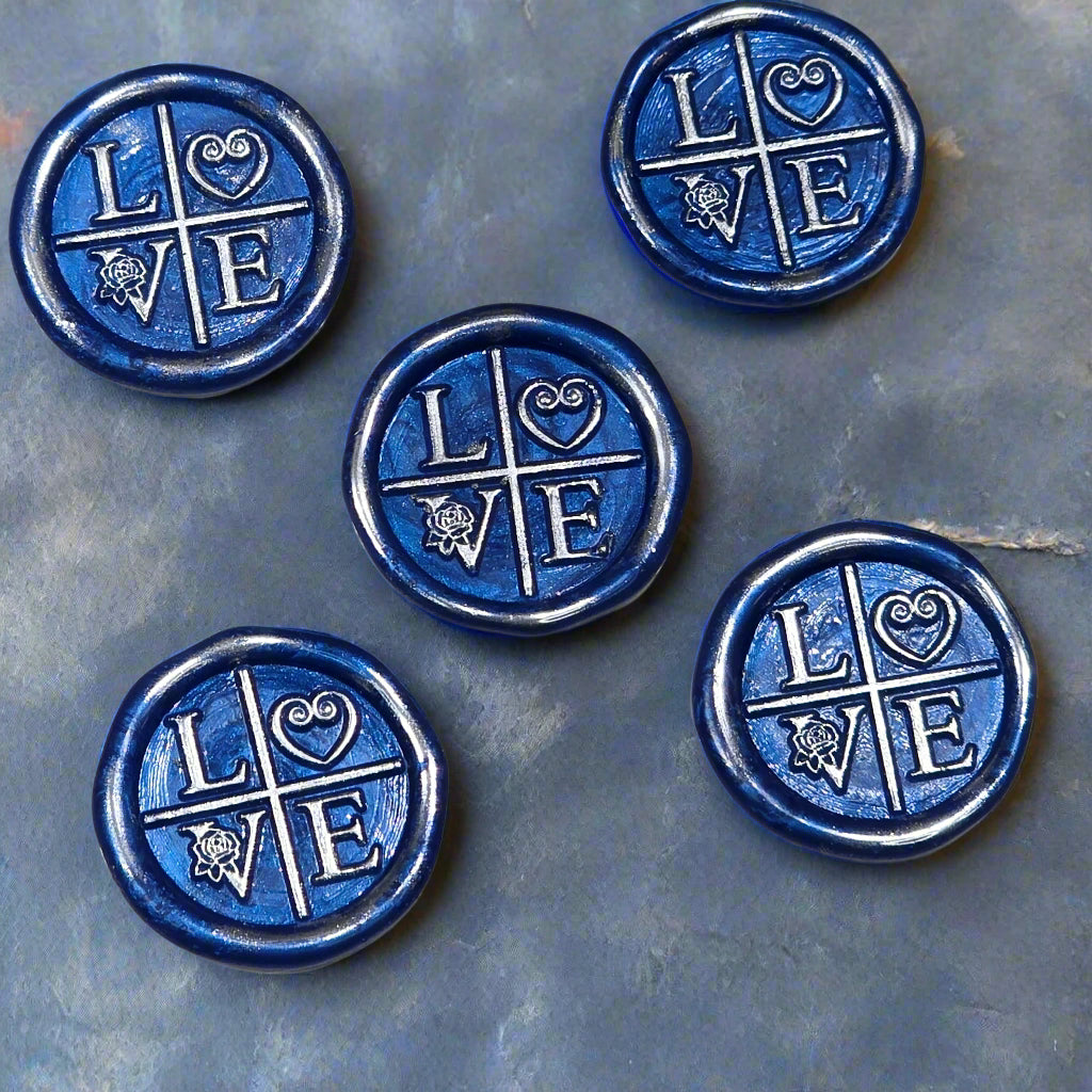 LOVE Wax Seals in Royal Blue & Silver with Adhesive Wax Seals for Cards and Gifts