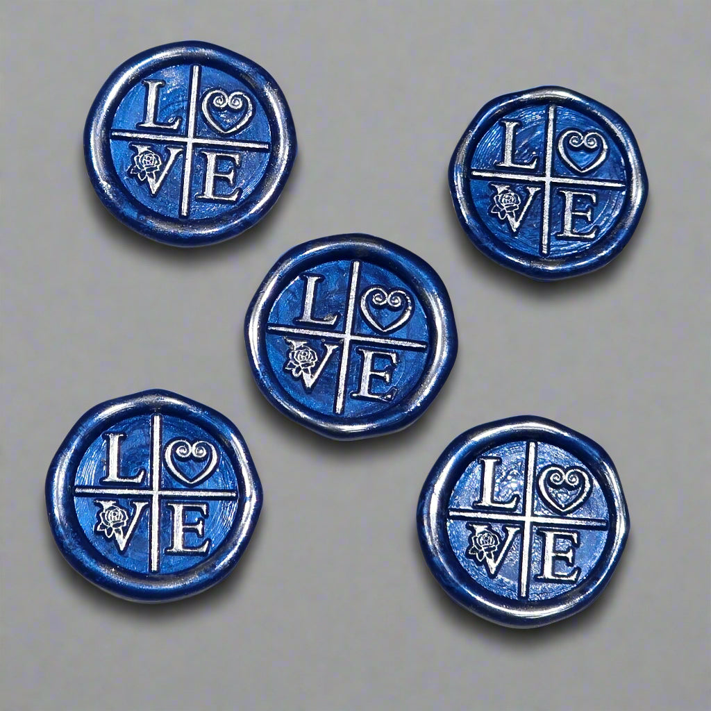 LOVE Wax Seals in Royal Blue & Silver with Adhesive Wax Seals for Cards and Gifts