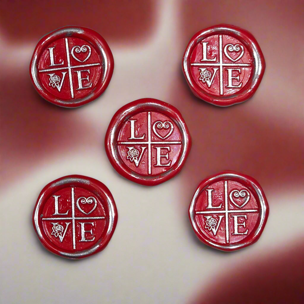 LOVE Wax Seals in Bright Red & Silver with Adhesive Wax Seals for Cards and Gifts