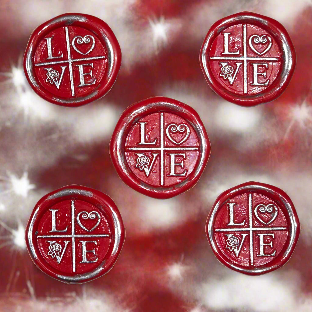 LOVE Wax Seals in Bright Red & Silver with Adhesive Wax Seals for Cards and Gifts