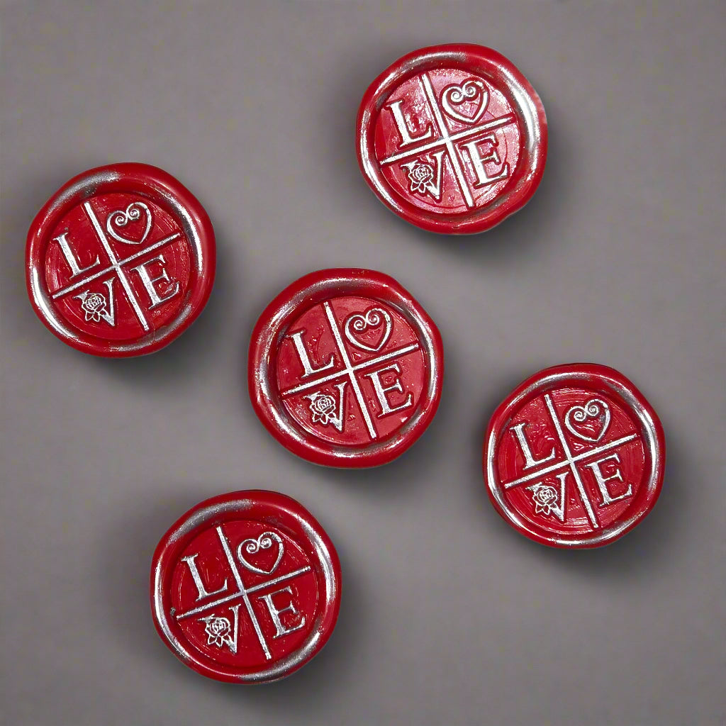 LOVE Wax Seals in Bright Red & Silver with Adhesive Wax Seals for Cards and Gifts