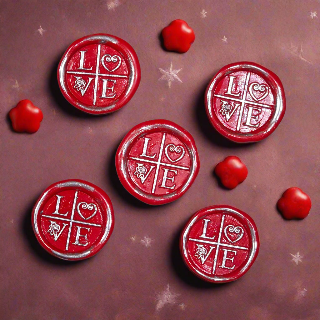 LOVE Wax Seals in Bright Red & Silver with Adhesive Wax Seals for Cards and Gifts