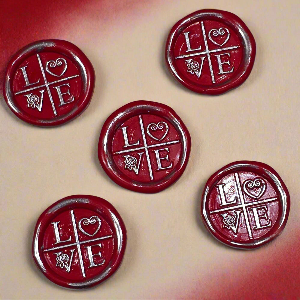 LOVE Wax Seals in Bright Red & Silver with Adhesive Wax Seals for Cards and Gifts
