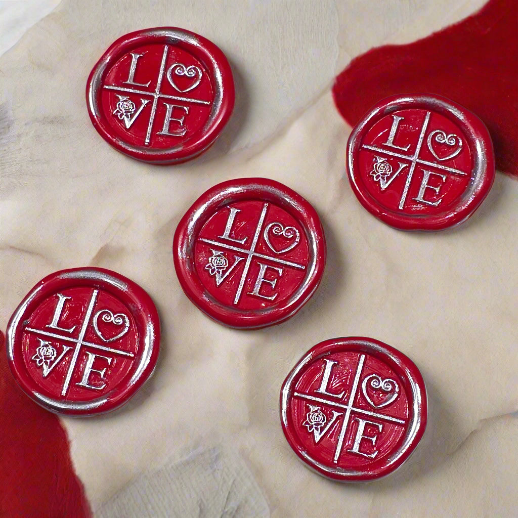 LOVE Wax Seals in Bright Red & Silver with Adhesive Wax Seals for Cards and Gifts