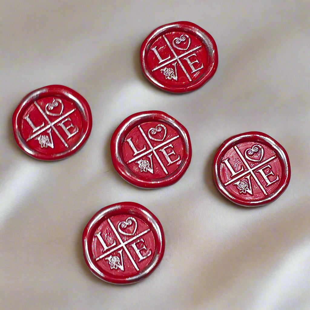 LOVE Wax Seals in Bright Red & Silver with Adhesive Wax Seals for Cards and Gifts