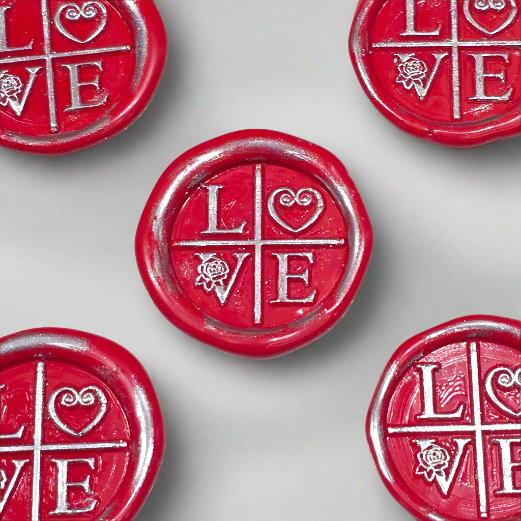 LOVE Wax Seals in Bright Red & Silver with Adhesive Wax Seals for Cards and Gifts