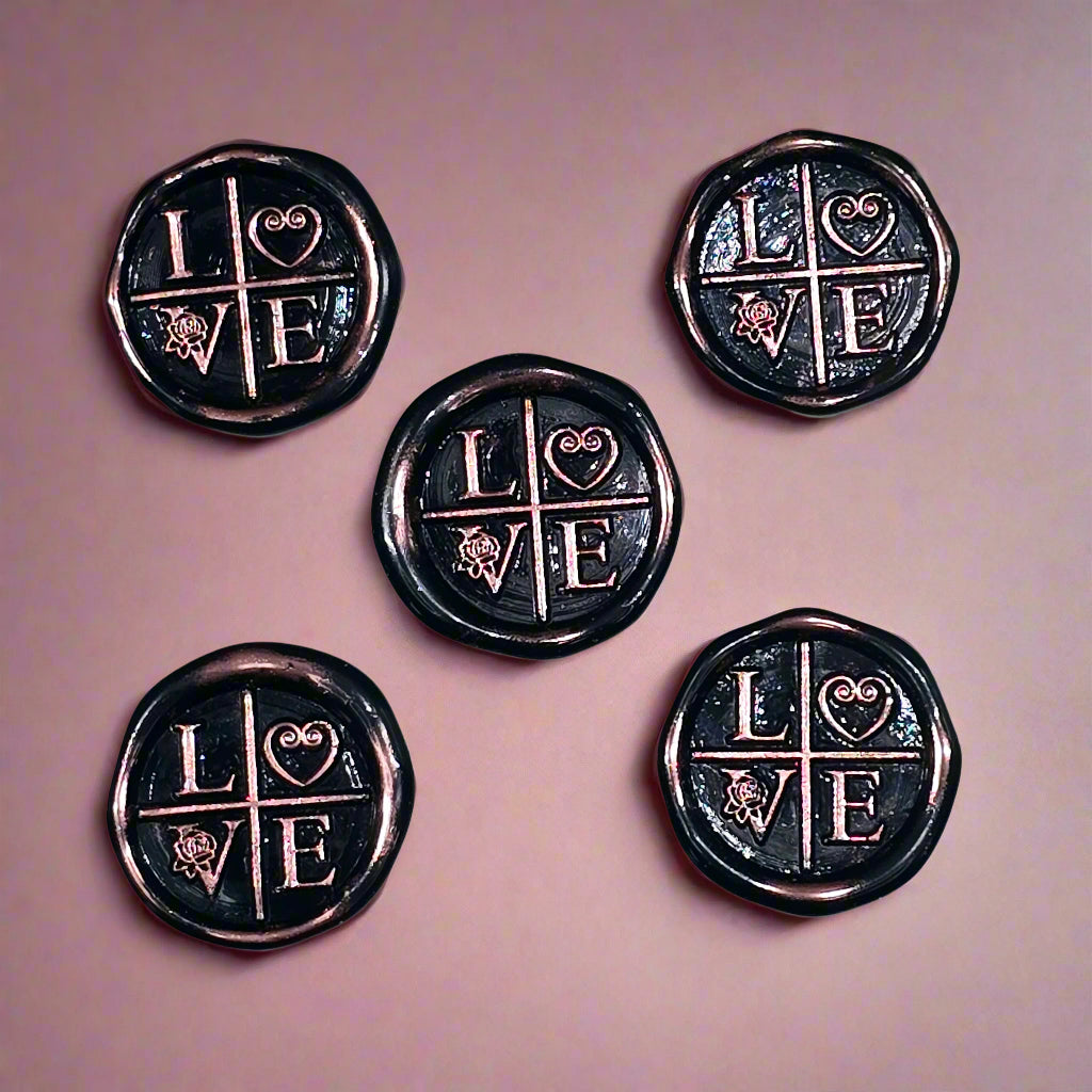 LOVE Wax Seals in Black & Pink with Adhesive Wax Seals for Cards and Gifts