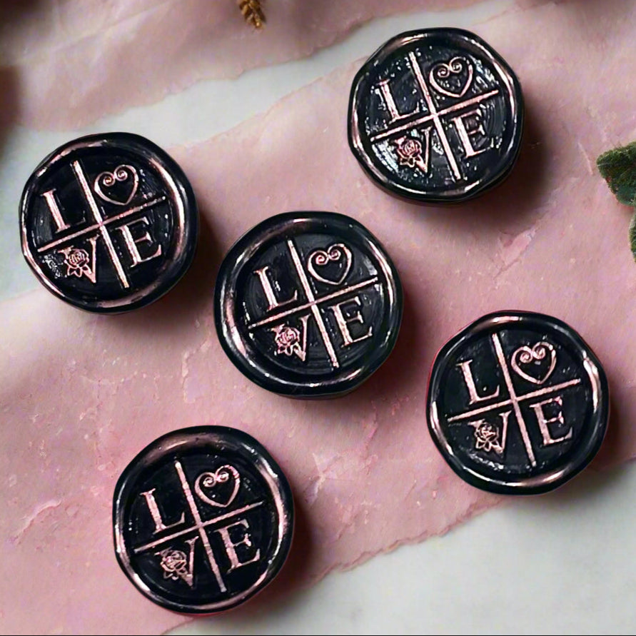 LOVE Wax Seals in Black & Pink with Adhesive Wax Seals for Cards and Gifts
