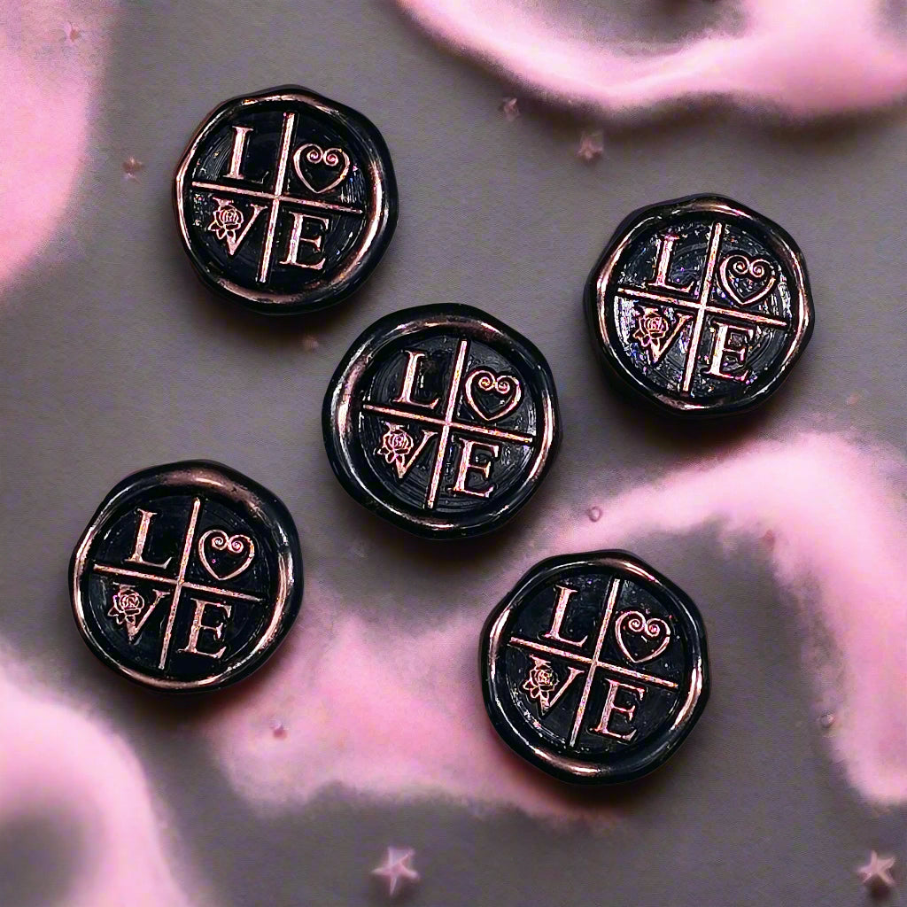 LOVE Wax Seals in Black & Pink with Adhesive Wax Seals for Cards and Gifts