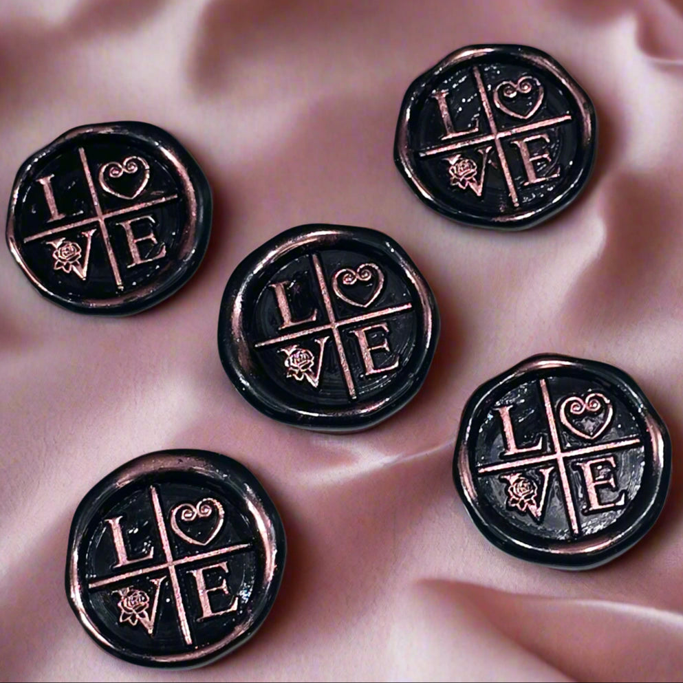 LOVE Wax Seals in Black & Pink with Adhesive Wax Seals for Cards and Gifts