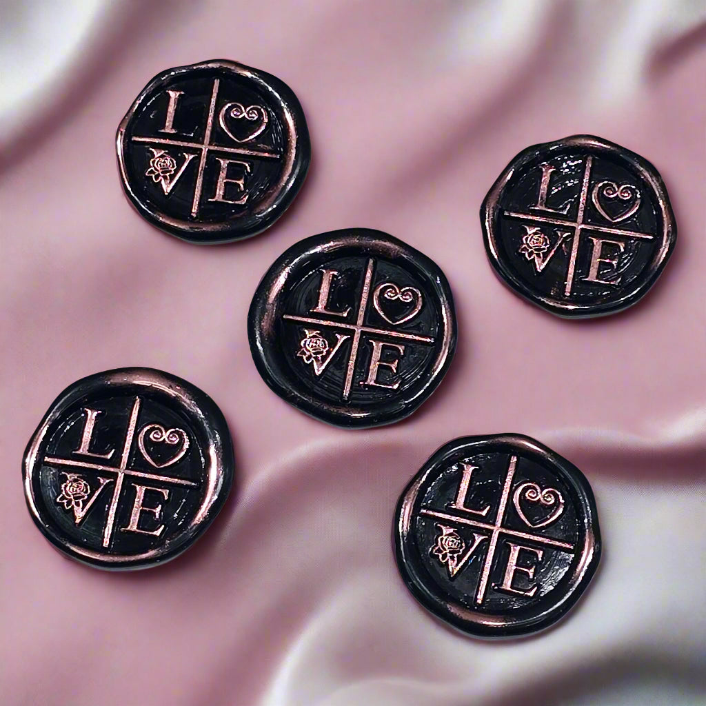 LOVE Wax Seals in Black & Pink with Adhesive Wax Seals for Cards and Gifts
