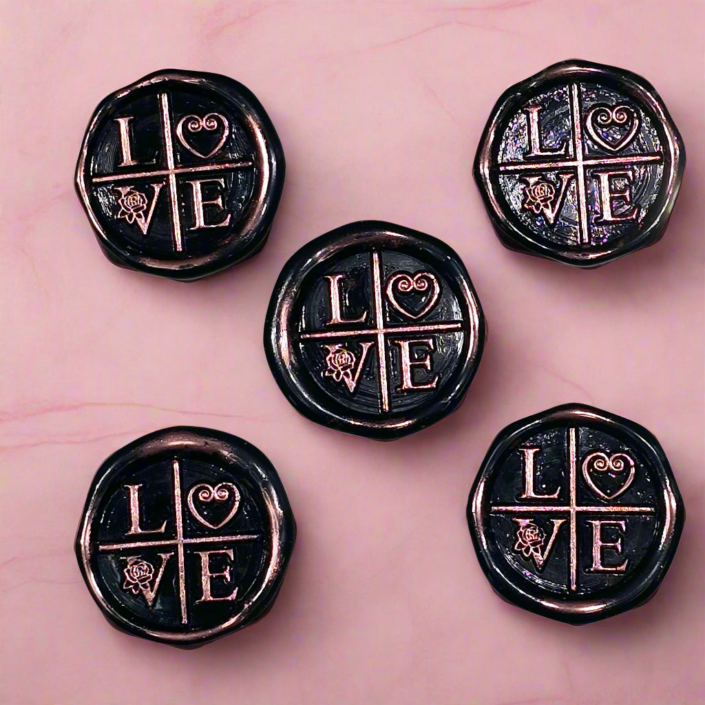 LOVE Wax Seals in Black & Pink with Adhesive Wax Seals for Cards and Gifts
