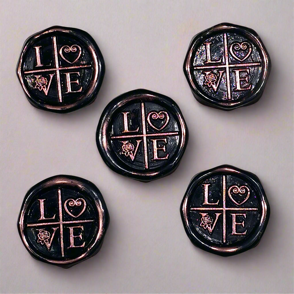 LOVE Wax Seals in Black & Pink with Adhesive Wax Seals for Cards and Gifts