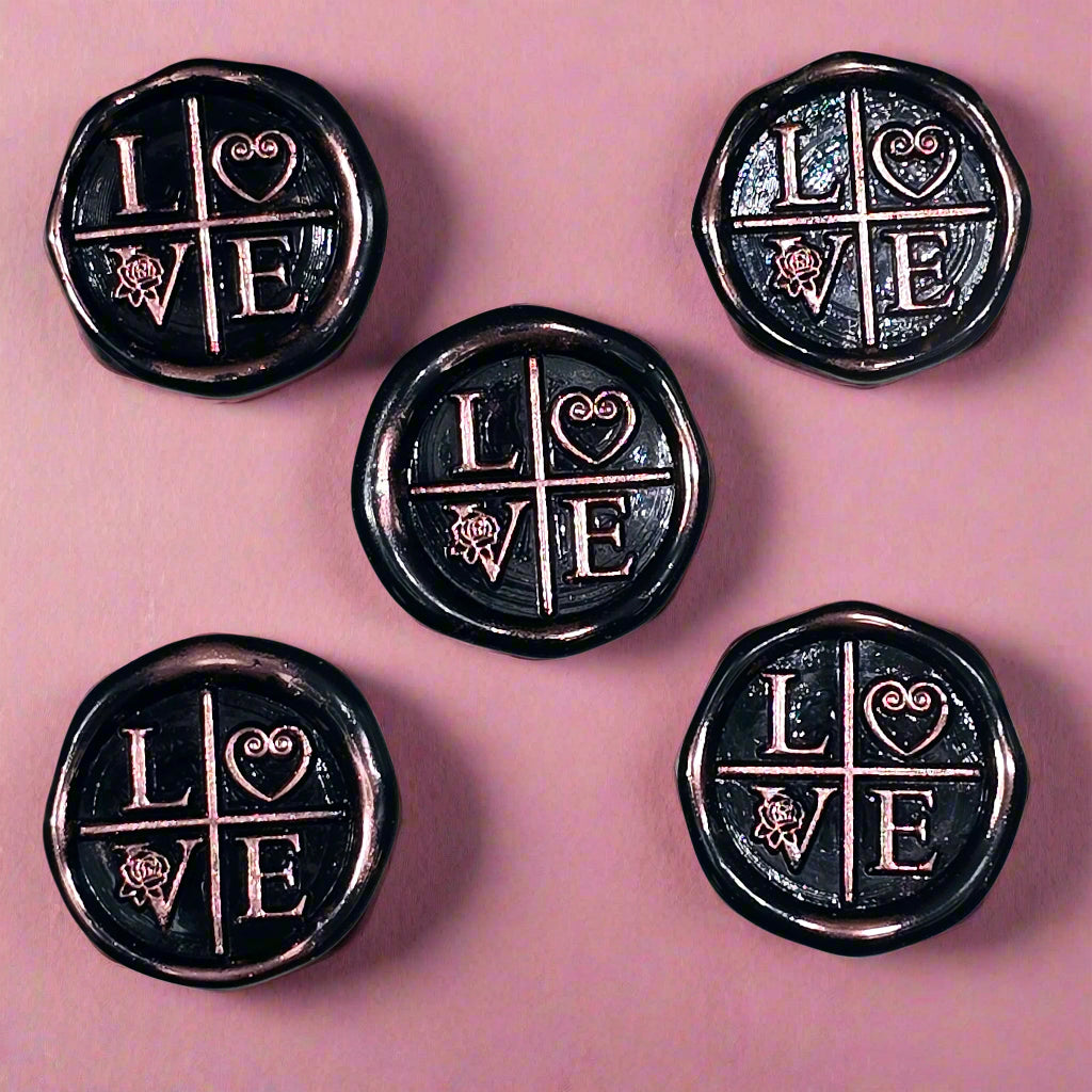 LOVE Wax Seals in Black & Pink with Adhesive Wax Seals for Cards and Gifts