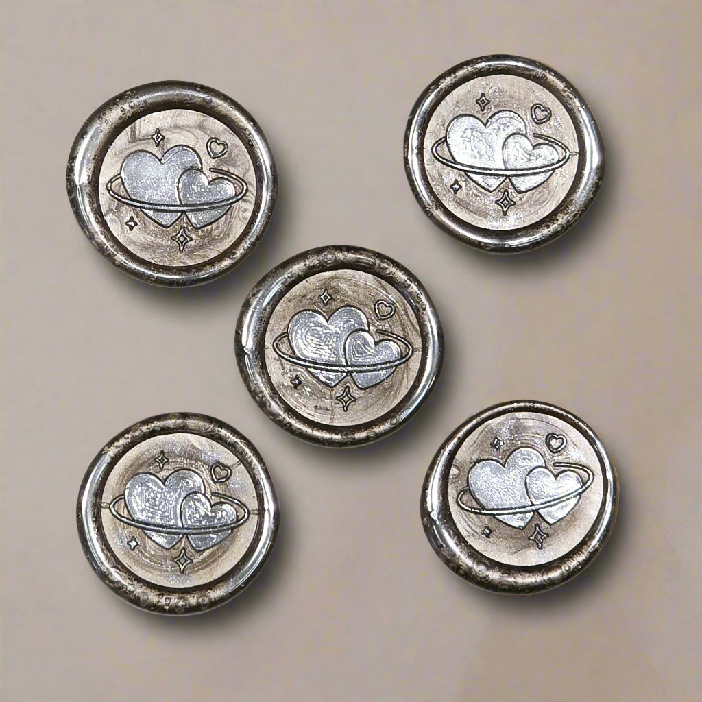 Wax Seals Champagne & Silver Hearts Set of Five, with Adhesive Wax Seals for Cards, Invitations and Gifts