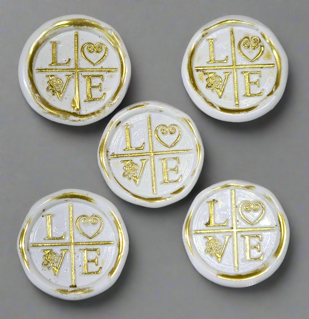 LOVE Wax Seals in White & Gold with Adhesive Wax Seals to seal Invitations, Cards and more!