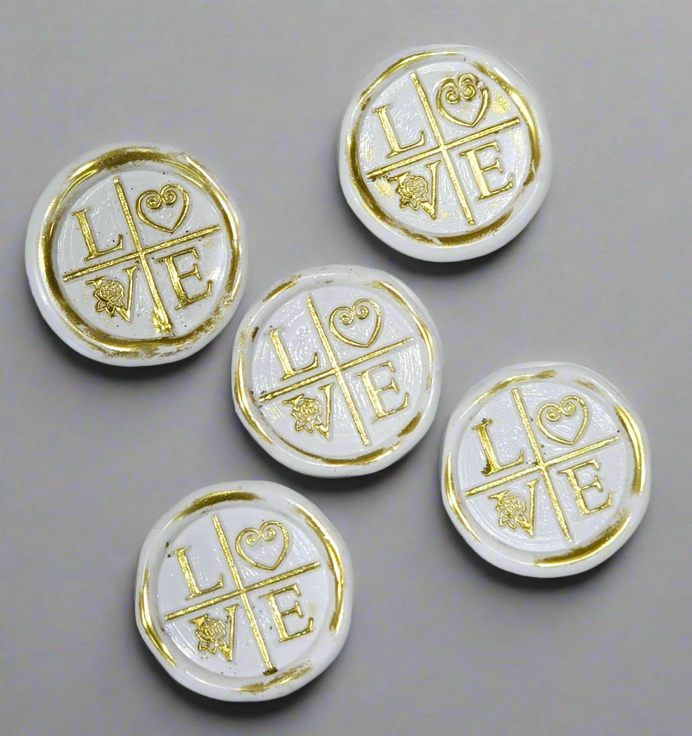 LOVE Wax Seals in White & Gold with Adhesive Wax Seals to seal Invitations, Cards and more!