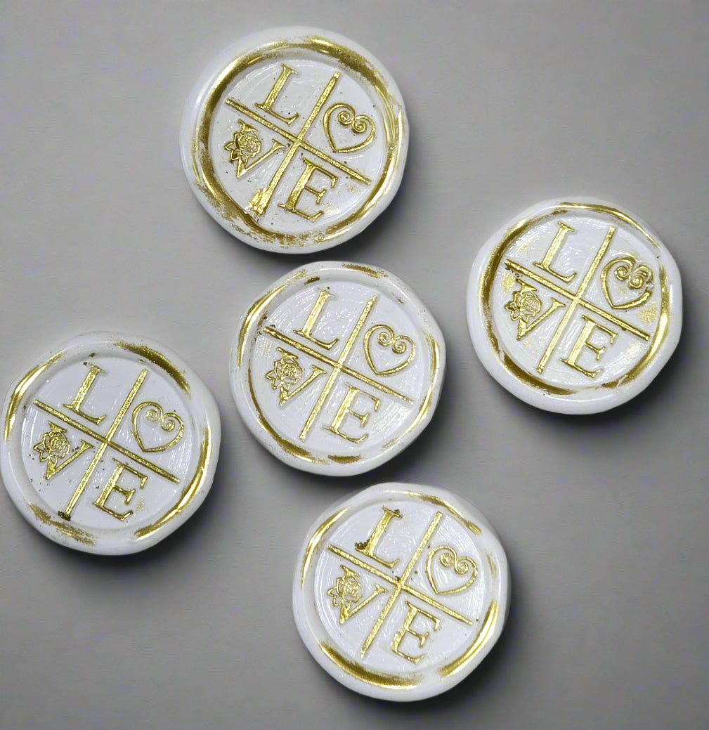 LOVE Wax Seals in White & Gold with Adhesive Wax Seals to seal Invitations, Cards and more!