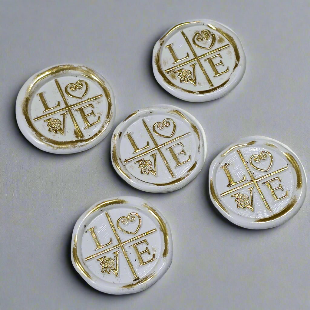 LOVE Wax Seals in White & Gold with Adhesive Wax Seals to seal Invitations, Cards and more!