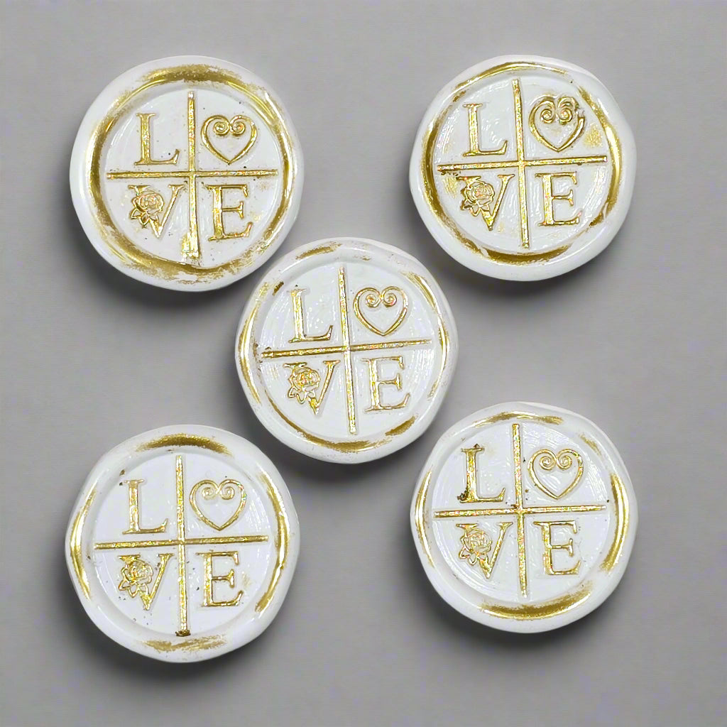LOVE Wax Seals in White & Gold with Adhesive Wax Seals to seal Invitations, Cards and more!