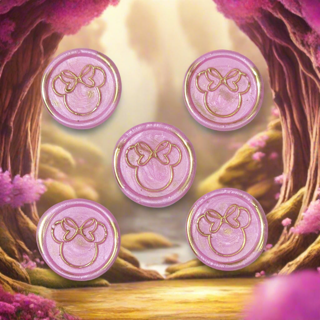 Minnie Mouse wax seals pink and gold set of five, for cards, invitations, letters and gifts!