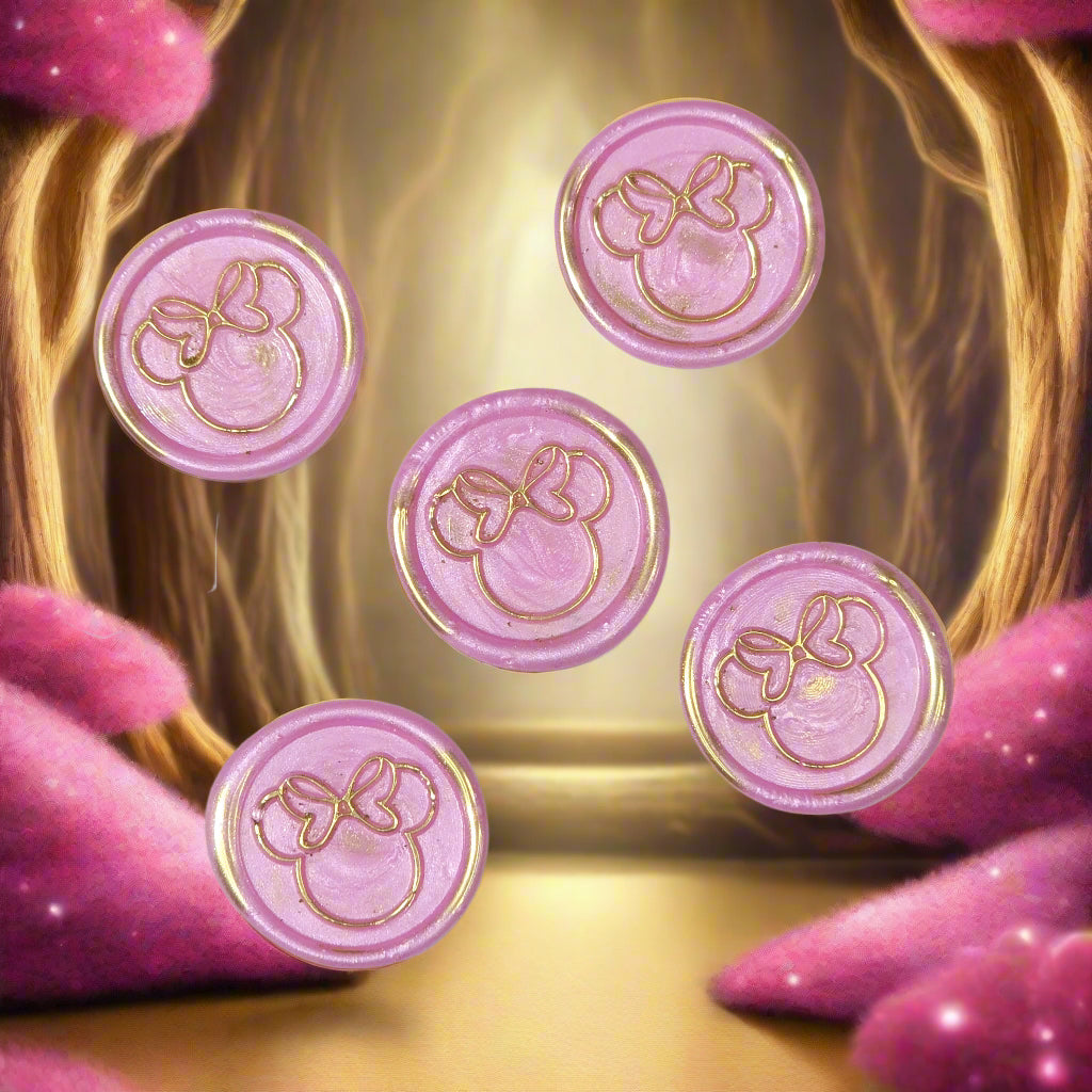 Minnie Mouse wax seals pink and gold set of five, for cards, invitations, letters and gifts!