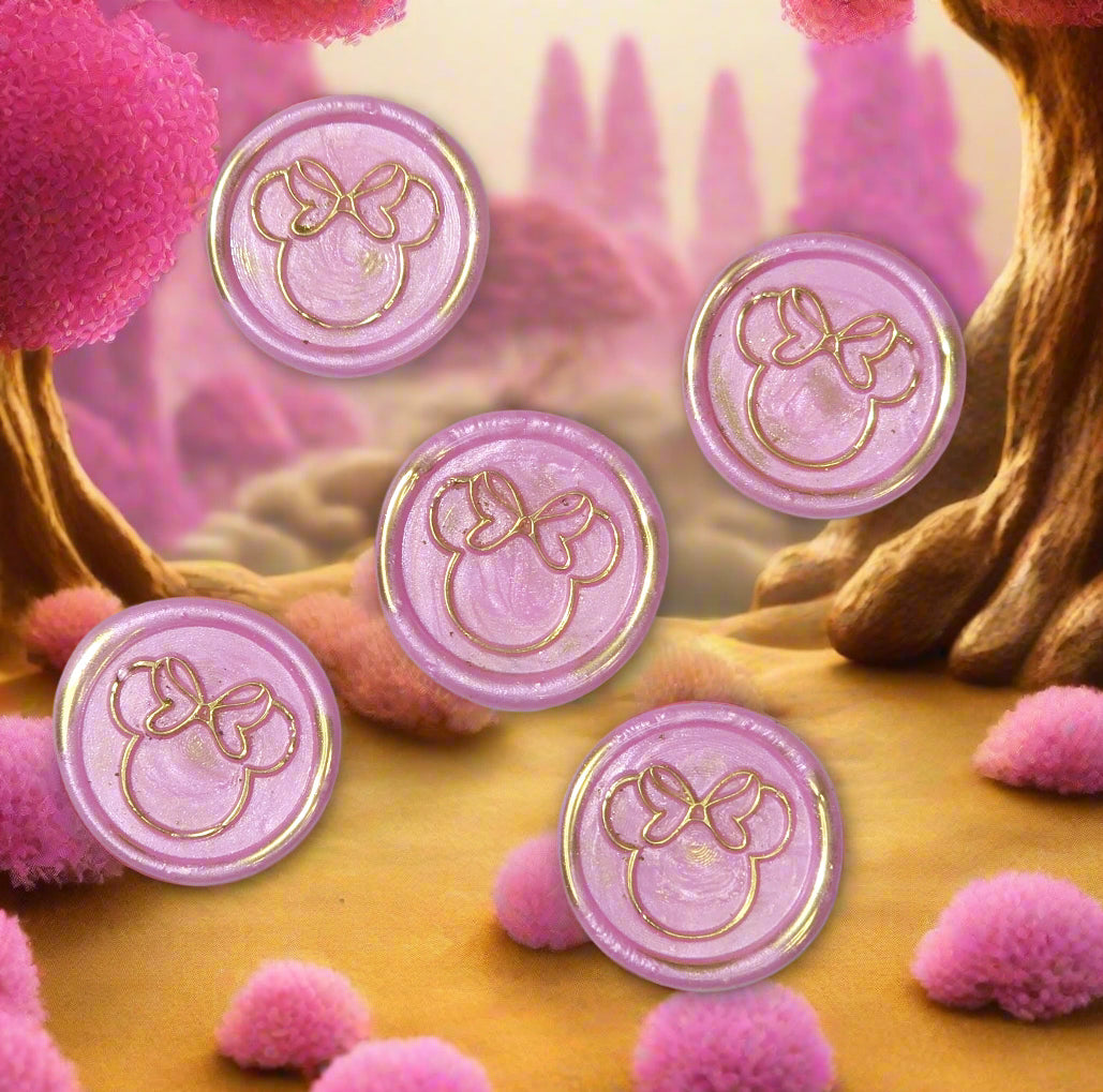 Minnie Mouse wax seals pink and gold set of five, for cards, invitations, letters and gifts!