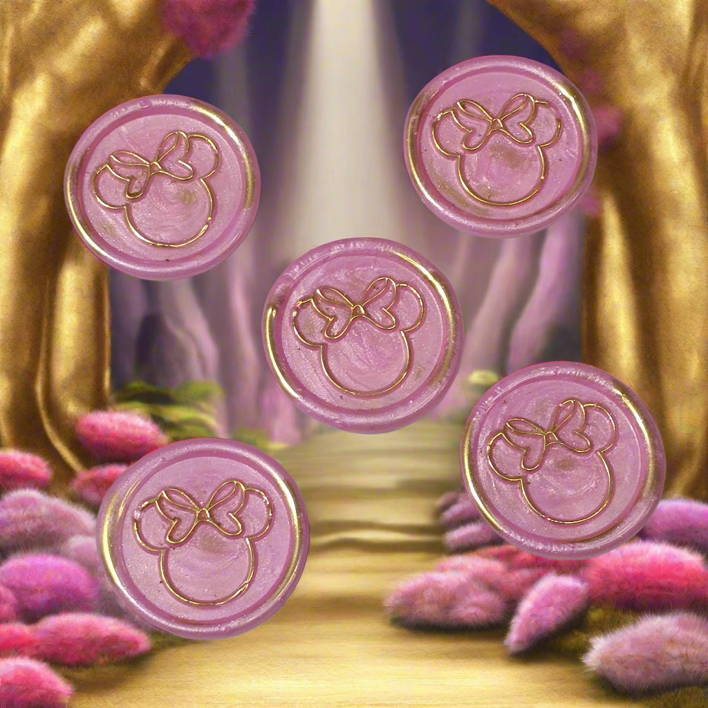 Minnie Mouse wax seals pink and gold set of five, for cards, invitations, letters and gifts!