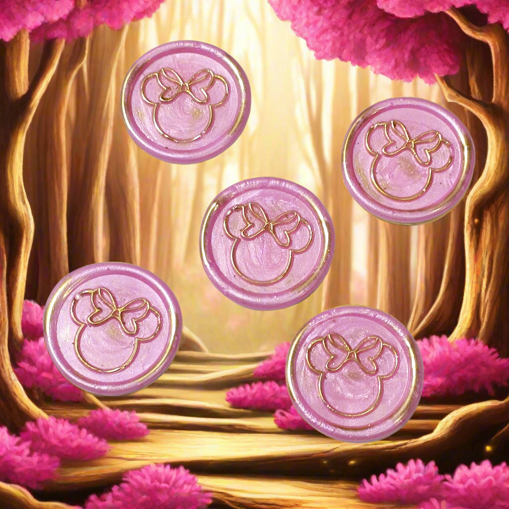 Minnie Mouse wax seals pink and gold set of five, for cards, invitations, letters and gifts!