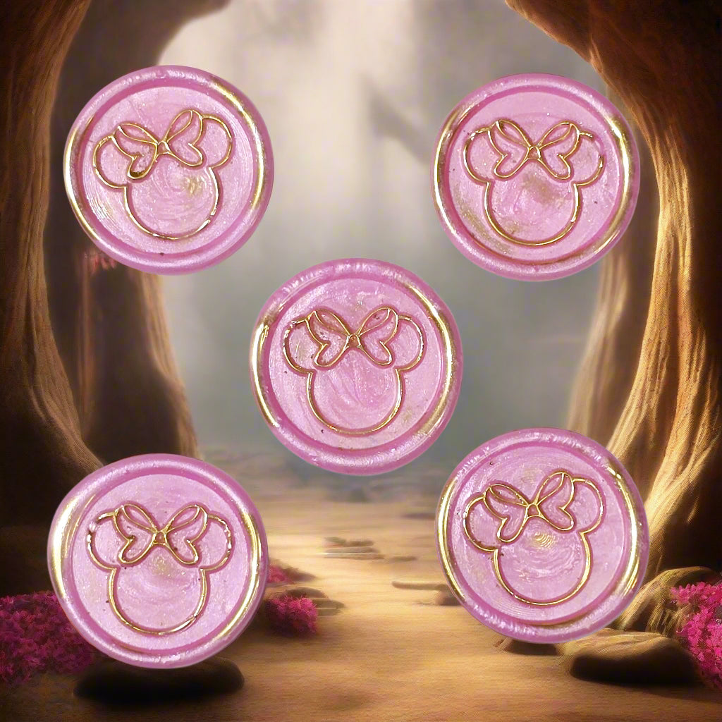Minnie Mouse wax seals pink and gold set of five, for cards, invitations, letters and gifts!