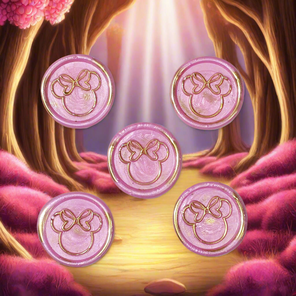 Minnie Mouse wax seals pink and gold set of five, for cards, invitations, letters and gifts!