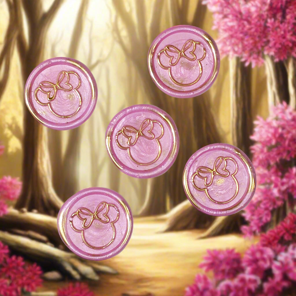 Minnie Mouse wax seals pink and gold set of five, for cards, invitations, letters and gifts!