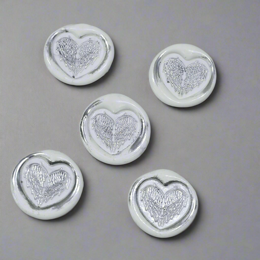 Angel Wings Heart Wax Seals White & Silver Set of Five, with Adhesive Wax Seals for Cards, Invitations and Gifts