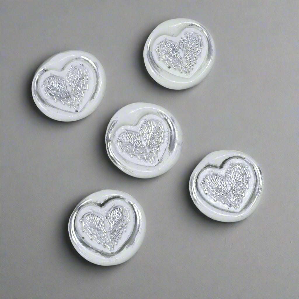 Angel Wings Heart Wax Seals White & Silver Set of Five, with Adhesive Wax Seals for Cards, Invitations and Gifts