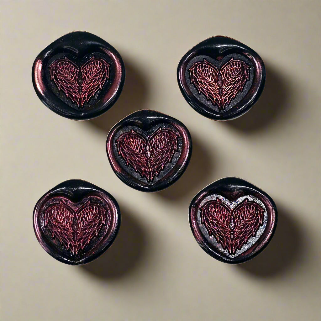 Angel Wings Heart Wax Seals Black & Pink Set of Five, with Adhesive Wax Seals for Cards, Invitations and Gifts